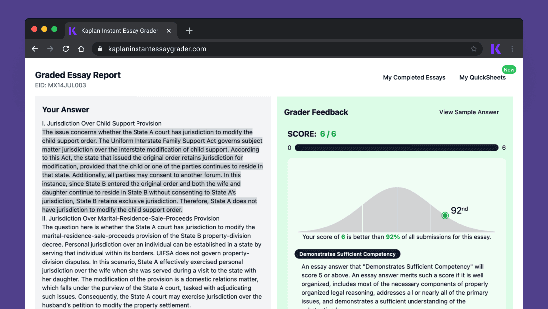 Kaplan Instant Essay Grader Interface